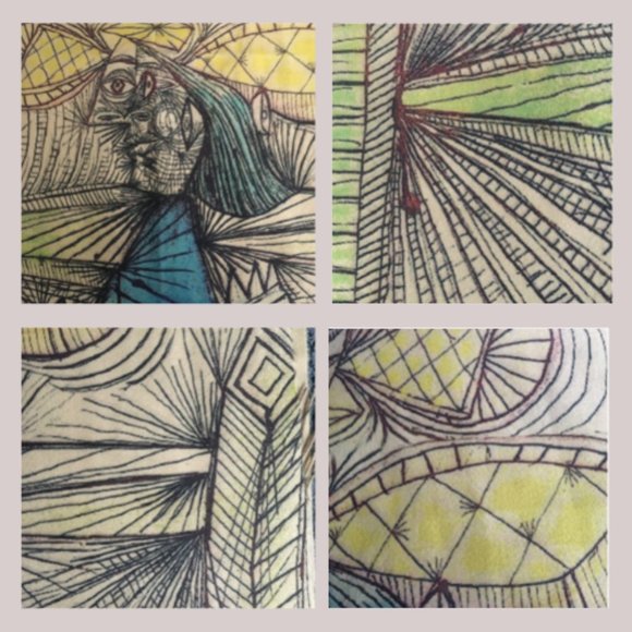 Cubist Abstract Art Line Drawing Flannel Buttoned Wrap Shawl Poncho Scarf - Picture 15 of 16